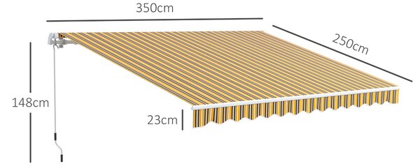 Outsunny Copertină Pliabilă pentru Exterior, Copertină Tip Roll-Up cu Deschidere Manivelă, 350x250 cm, Galben | Aosom Romania