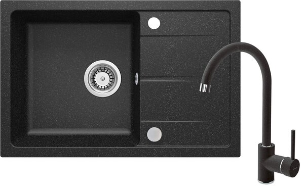 Deante Leda, chiuveta blat granit 1 camera 670x440x164 mm + baterie chiuveta BEN 262M grafit + sifon, grafit, ZRDA2113
