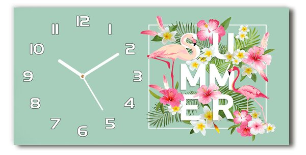 Ceas de perete modern din sticla Sărbătorile și flamingo