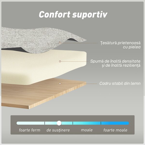 HOMCOM Canapea Pat cu Design Extensibil Clic Clac pentru 2 Locuri - Gri Deschis | Aosom Romania