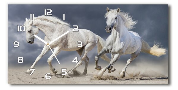Ceas de perete orizontal din sticlă White Beach Horse