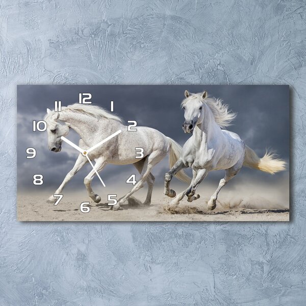 Ceas de perete orizontal din sticlă White Beach Horse