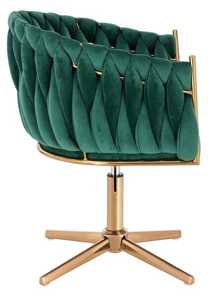 HR750CROSS Scaun Verde din Catifea cu Bază Aurie