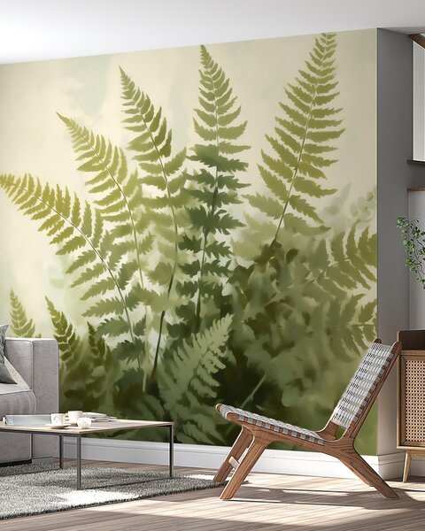 Tapet Frunze de ferigă stilizate în mod abstract, imitație de pictură, Fototapet Natură, Fototapet Frunze, w05852 : Uwalls.ro