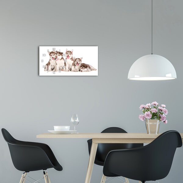 Ceas de perete modern din sticla catelusi Husky