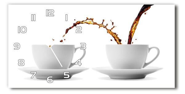 Ceas de perete orizontal din sticlă Turnând cafea