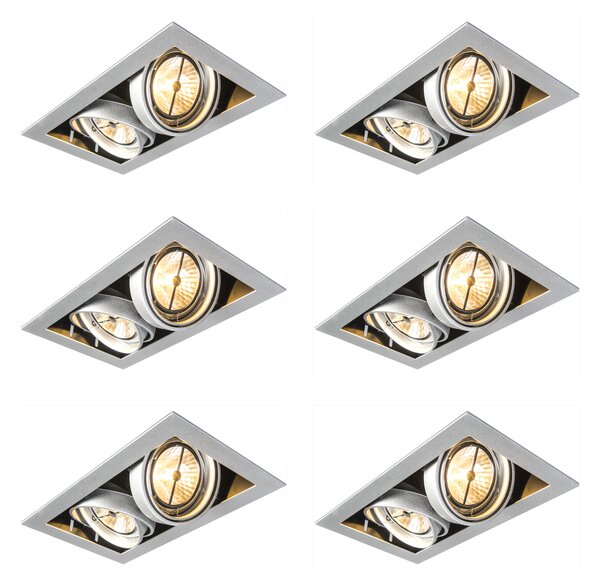 Set de 6 spoturi încastrate oțel AR111 reglabile cu 2 lumini - Oneon