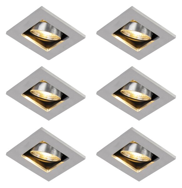 Set de 6 spoturi încastrate moderne din aluminiu, rotative și înclinabile GU10 50mm - Qure