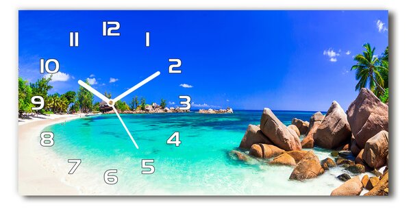 Ceas de perete orizontal din sticlă plaja Seychelles