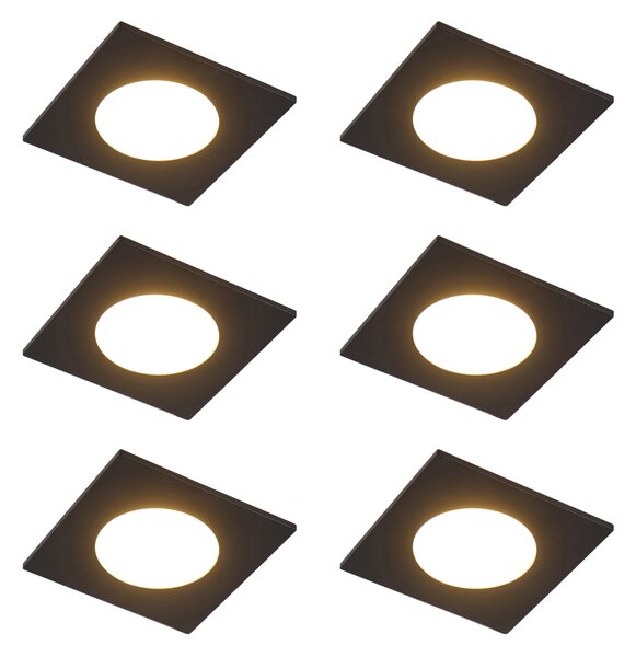 Set de 6 spoturi încastrate moderne negre, inclusiv LED, cu 3 trepte de intensitate luminoasă, IP65 - Simply