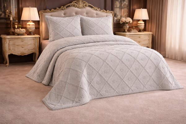 Set Cuvertura De Lux Bumbac 100% 3 Piese 240X260 Cm-Model Premium Gri