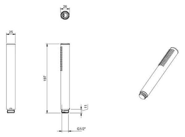 Pară de duș Villeroy&Boch, Verve, tip baton, 1 jet, brushed nickel