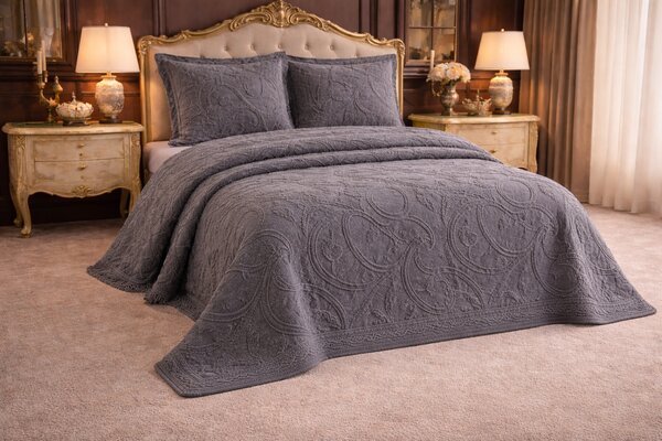 Set Cuvertura De Lux Bumbac 100% 3 Piese 240X260 Cm-Model Premium Gri
