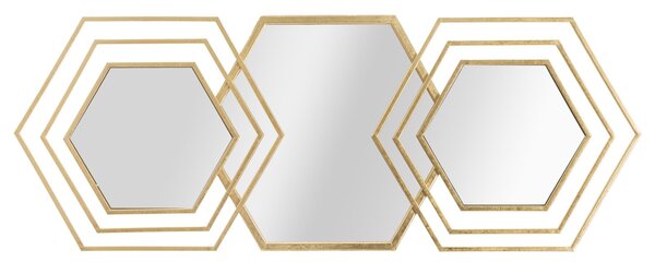 Decoratiune metalica de perete cu oglinda, Triply Auriu, l80xA2,5xH30 cm