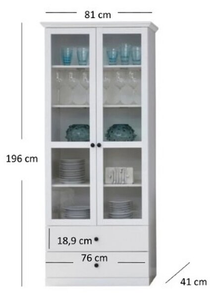 Vitrina living moderna BRANDSON, alb, PAL laminat, cu iluminare led, 8