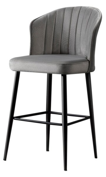 Set 4 scaune bar RUBI, stofă catifelata/metal, gri/negru, 52×42×97 cm
