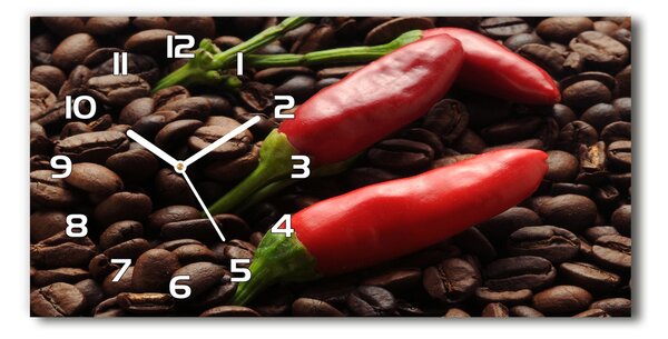 Ceas de perete orizontal din sticlă Chilli și cafea
