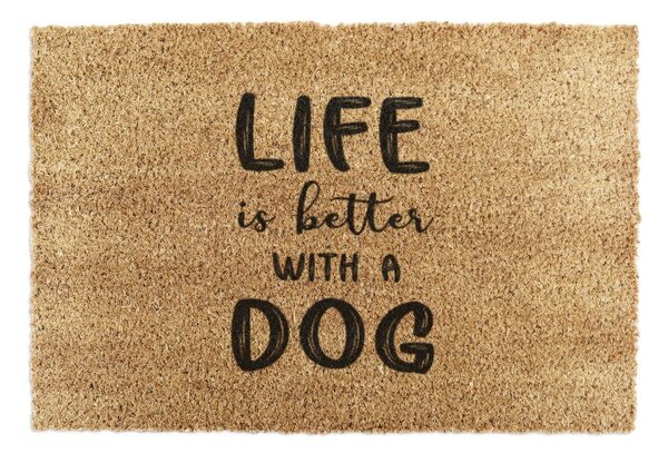 Covoraș de intrare din fibre de nucă de cocos 40x60 cm Life Is Better With a Dog – Artsy Doormats