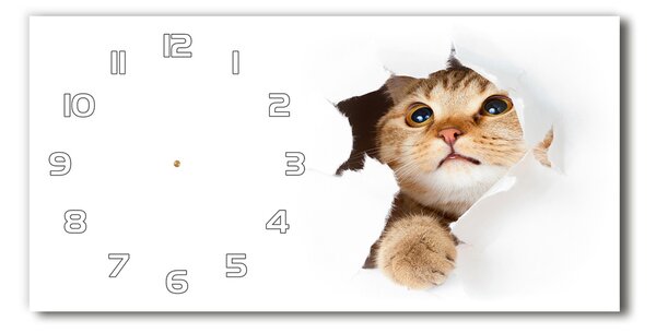 Ceas de perete modern din sticla Cat în gaura