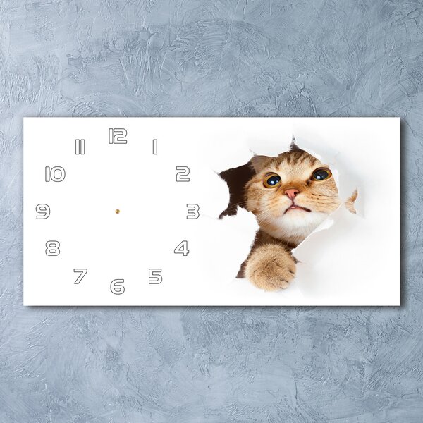 Ceas de perete modern din sticla Cat în gaura