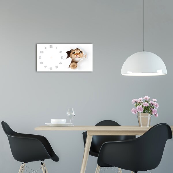 Ceas de perete modern din sticla Cat în gaura