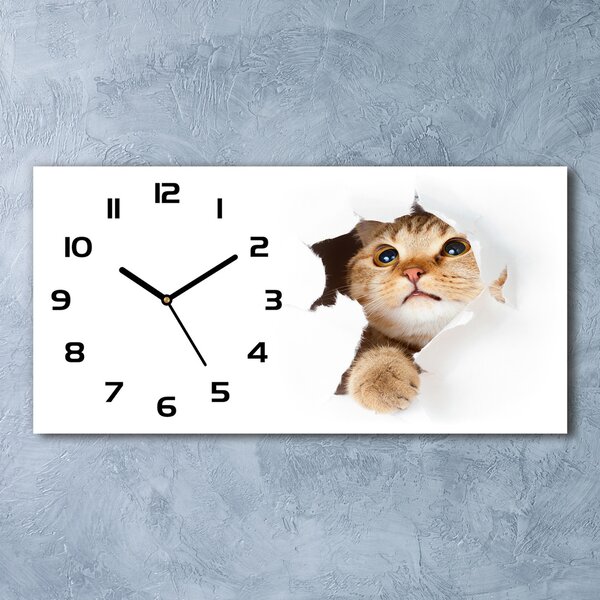 Ceas de perete modern din sticla Cat în gaura