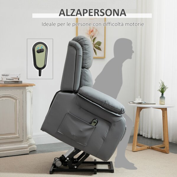 HOMCOM Fotoliu Relaxant Rabatabil la 160°, Electric cu Funcție de Ridicare, Suport pentru Picioare și Telecomandă, 76x90x105 cm, Gri | Aosom Romania