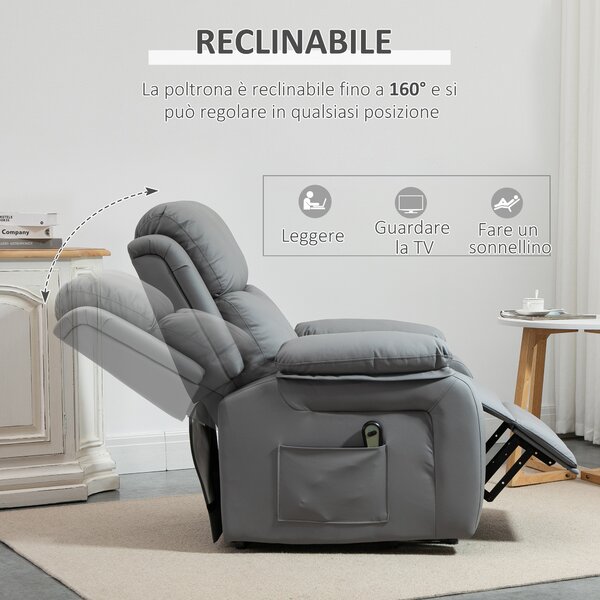 HOMCOM Fotoliu Relaxant Rabatabil la 160°, Electric cu Funcție de Ridicare, Suport pentru Picioare și Telecomandă, 76x90x105 cm, Gri | Aosom Romania