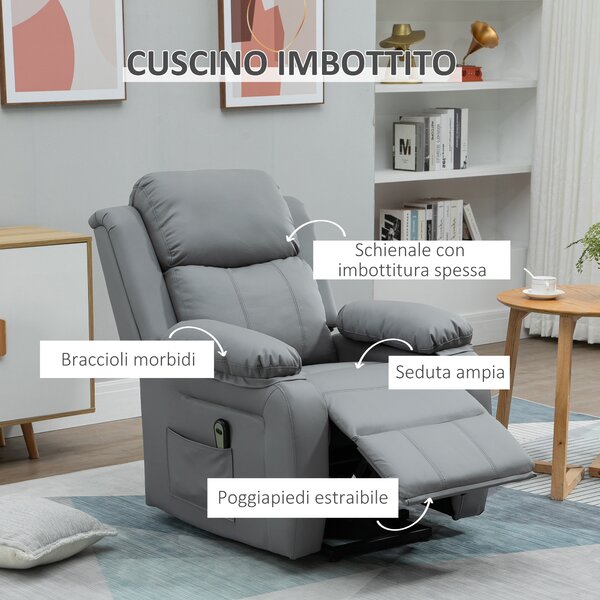 HOMCOM Fotoliu Relaxant Rabatabil la 160°, Electric cu Funcție de Ridicare, Suport pentru Picioare și Telecomandă, 76x90x105 cm, Gri | Aosom Romania