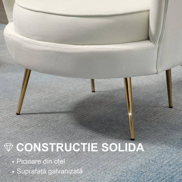HOMCOM Fotoliu Vintage Crem din Catifea pentru Dormitor Sufragerie sau Birou Design Retro Elegant | Aosom Romania