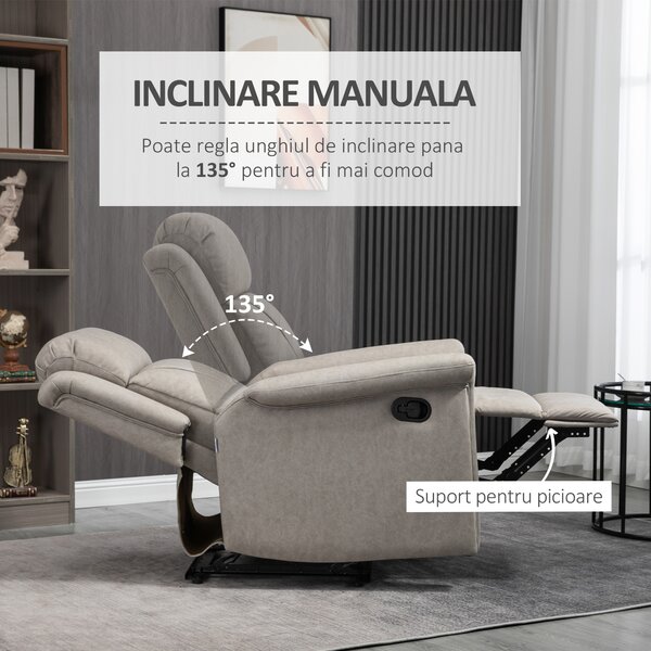 HOMCOM Fotoliu Reclinabil Manual, Confortabil, Tapitat, cu Suport pentru Picioare și Cadru din Oțel | Aosom Romania