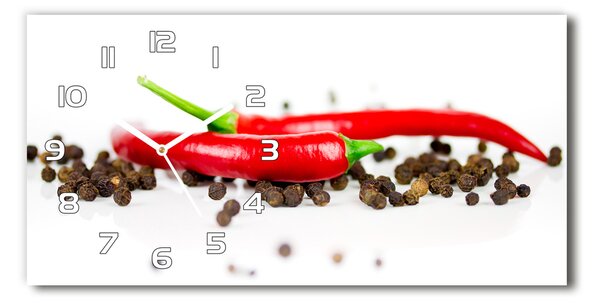 Ceas de perete orizontal din sticlă Chilli și piper