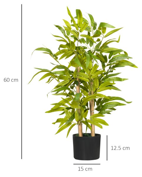 HOMCOM Plantă Artificială de Bambus, Înălțime 60 cm, din Poliester și PP, Verde, cu Vas de Ciment Ø15x12.5 cm | Aosom Romania