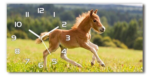 Ceas de perete orizontal din sticlă Gallop mânz