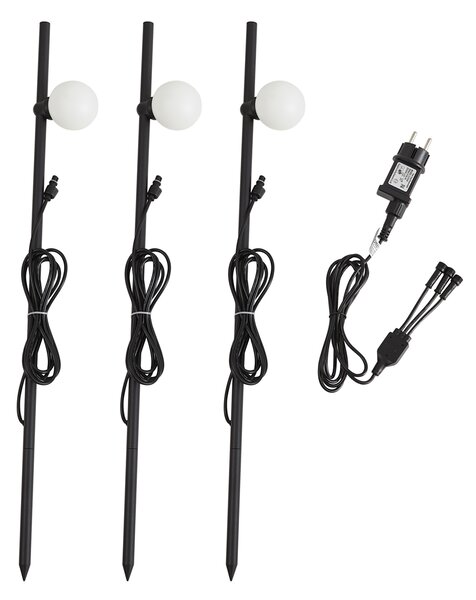 Set de 3 spoturi moderne cu țepușă pentru grădină negre, cu LED inclus IP44 - Garly Ball