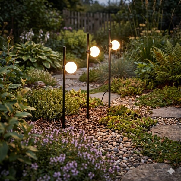Set de 3 spoturi moderne cu țepușă pentru grădină negre, cu LED inclus IP44 - Garly Ball