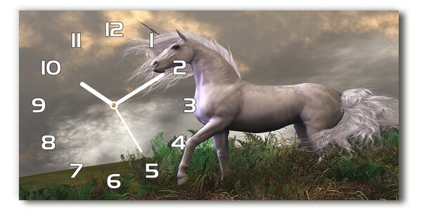 Ceas de perete orizontal din sticlă unicorn gri