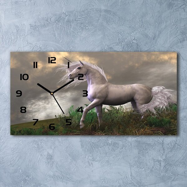 Ceas de perete orizontal din sticlă unicorn gri