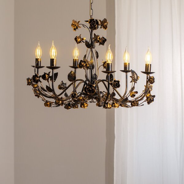 ONLI Candelabru Carolina, culoare bronz, 6 becuri, fier, reglabil, Bronz / Alamă Veche, Camera de zi / sufragerie, Metal, Florentin