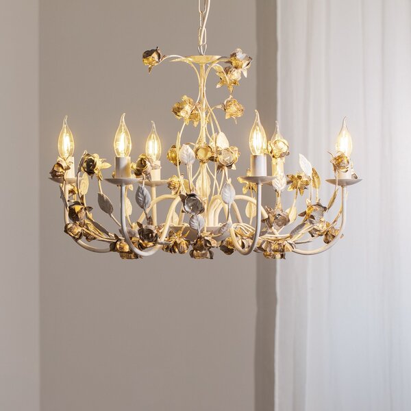 ONLI Candelabru Carolina, culoarea fildeșului, 6 becuri, fier, reglabil, Alb, Camera de zi / sufragerie, Metal, Florentin
