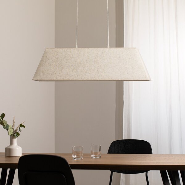 ONLI Lampă suspendată Miriel, 90 cm, textil, lemn, reglabil, Bej, Camera de zi / sufragerie, Țesătură / Textil, Scandinavă