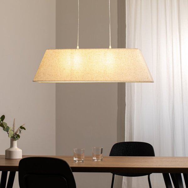 ONLI Lampă suspendată Miriel, 90 cm, textil, lemn, reglabil, Bej, Camera de zi / sufragerie, Țesătură / Textil, Scandinavă