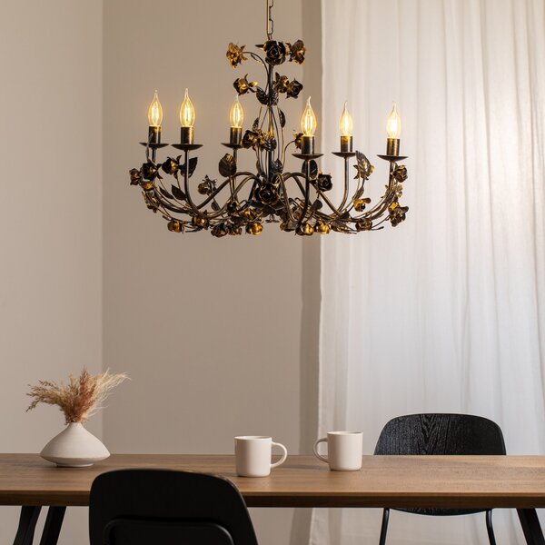 ONLI Candelabru Carolina, culoare bronz, 6 becuri, fier, reglabil, Bronz / Alamă Veche, Camera de zi / sufragerie, Metal, Florentin