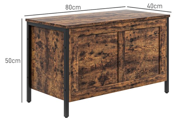 HOMCOM Bancă de Depozitare de 95L în Stil Industrial cu Capac cu Balamale de Siguranță, 80x40x49 cm, Maro Rustic | Aosom Romania