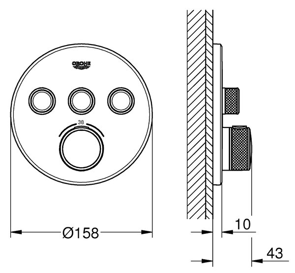 Grohe Grohtherm SmartControl baterie cadă-duș ascuns cu termostat SuperSteel 29121DC0