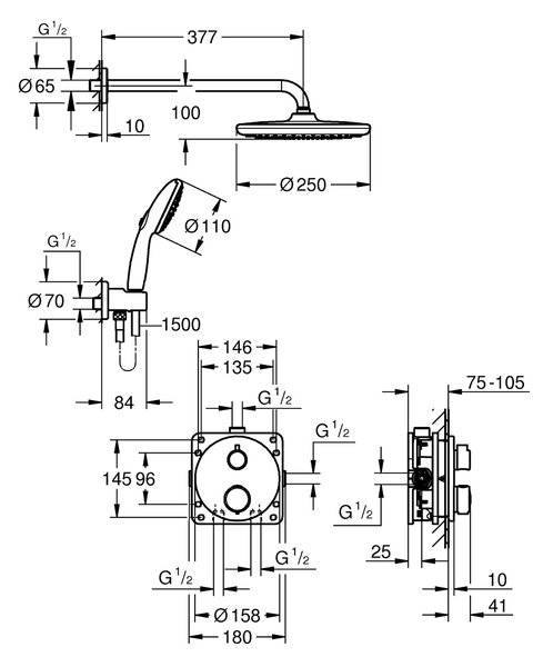 Grohe Vitalio Start set de duș ascuns cu termostat cu duș de ploaie negru 348832430