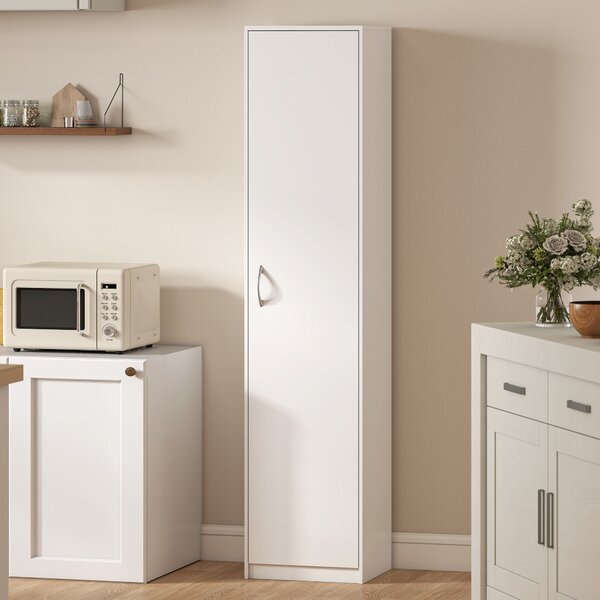 HOMCOM Dulap de Bucătărie Înalt Slim 180 cm, Mobilier cu 5 Rafturi și Ușă Soft Close, Anti-Răsturnare, Rafturi Reglabile, Mobilier Modern pentru Bucătărie, Alb | Aosom Romania