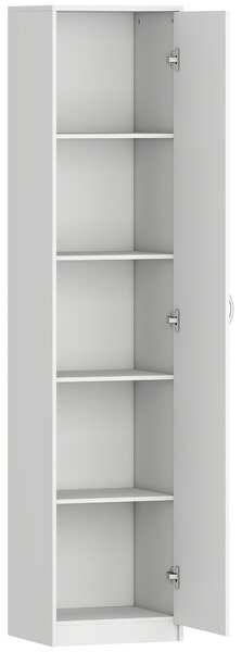 HOMCOM Dulap de Bucătărie Înalt Slim 180 cm, Mobilier cu 5 Rafturi și Ușă Soft Close, Anti-Răsturnare, Rafturi Reglabile, Mobilier Modern pentru Bucătărie, Alb | Aosom Romania