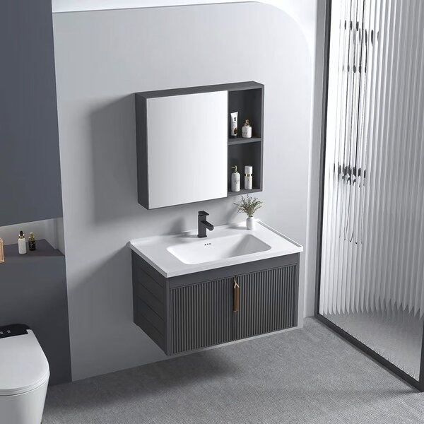 Rea Astor, set de mobilier de baie cu lavoar 60cm, gri mat, REA-M0004