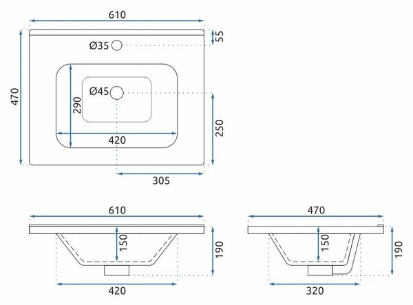 Rea Astor, set de mobilier de baie cu lavoar 60cm, gri mat, REA-M0004